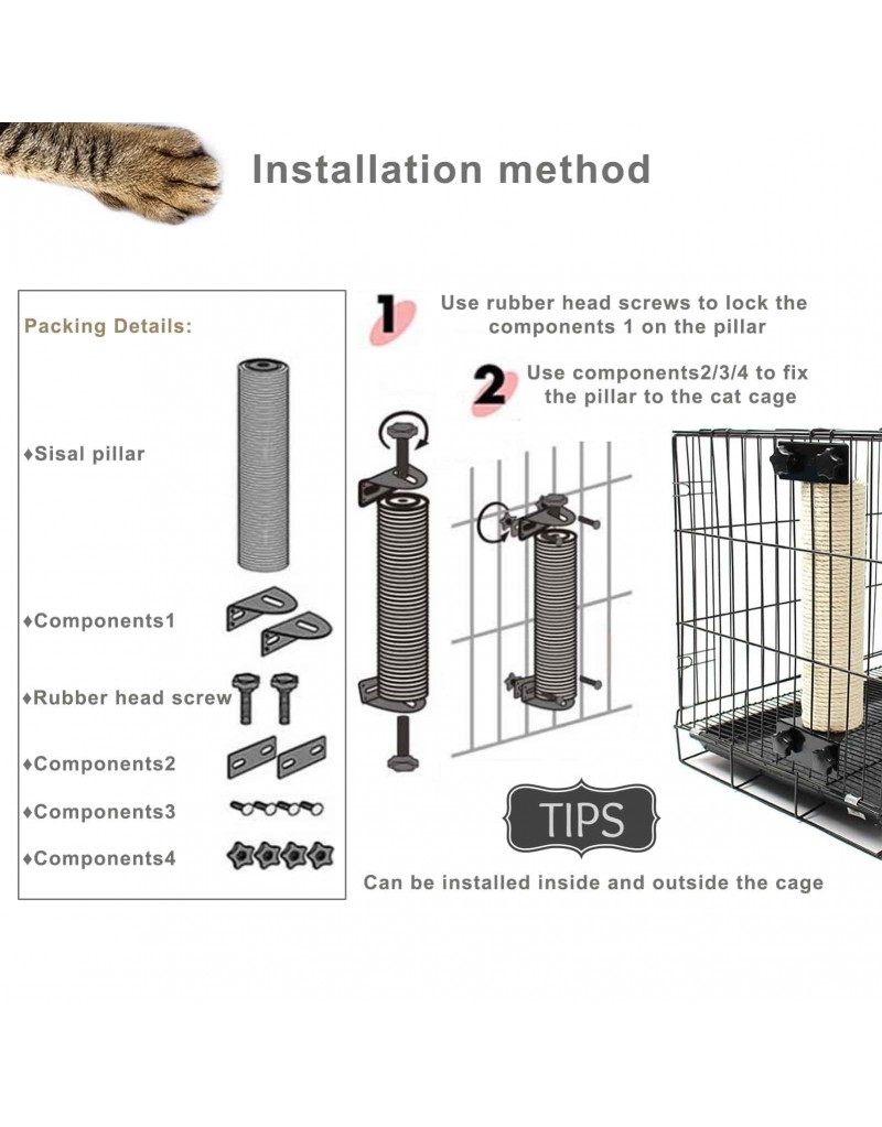 Cat Scratching Post[Cage Mounted with 2 steps],Cat Scratcher for Cat Grinding Claws